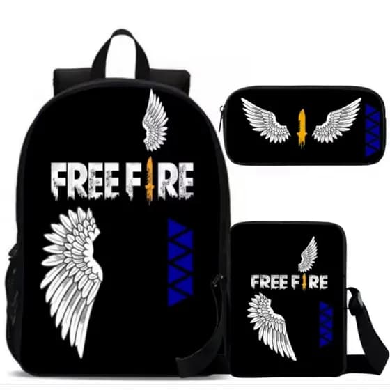Kit Mochila Casual Escolar Infantil Resistente Com Lancheira E Estojo Free Fire Game Menino e Menina Promocao Lançamento