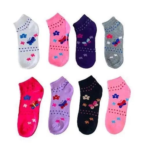 Kit 24 Pares de Meias Soquete Feminina Estampada ou Lisa Cores Delicadas