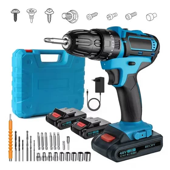 Parafusadeira 2 Baterias 48v Furadeira Maleta 28pcs Cor Preto/azul 110v/220v