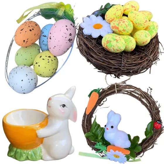 Kit Decoração Páscoa Guirlanda Ovinhos Ninho Coelinho Porcelana Coelho Cesta de Pascoa Pendente