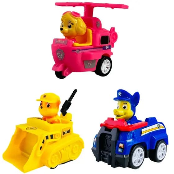 Kit 3 Carrinhos Patrulha Canina Brinquedo Infantil Carrinho De Fricção Personagens