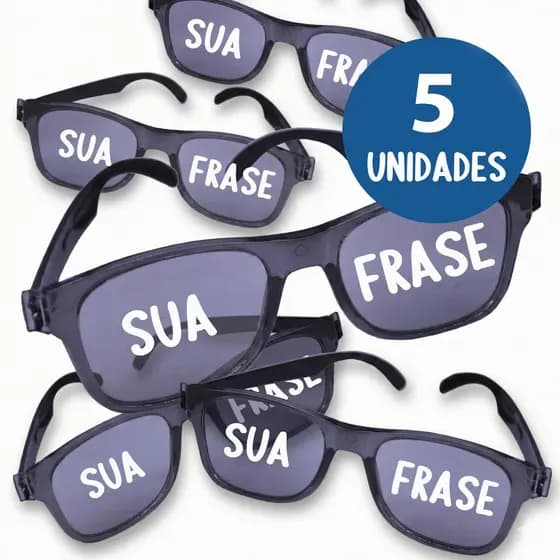Kit 5 Óculos Fumê Cristal Personalizado com Sua Frase – Óculos para Festa Evento Aniversário, Balada