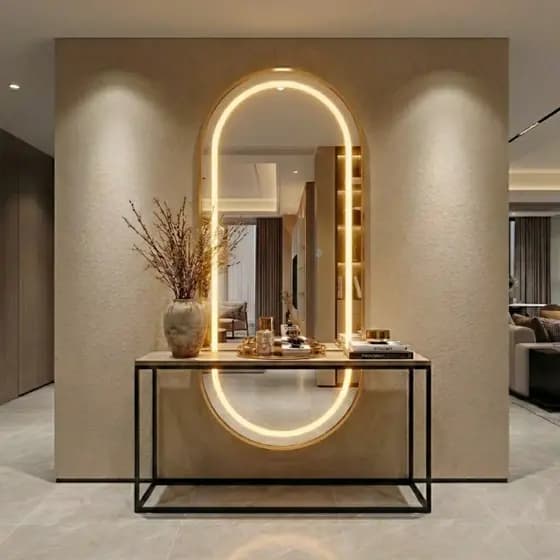Espelho Lopazzi Corpo Inteiro 170x70 Oval Base Reta Retangular LED 3 Intensidades Jateado Touch Dimerizável