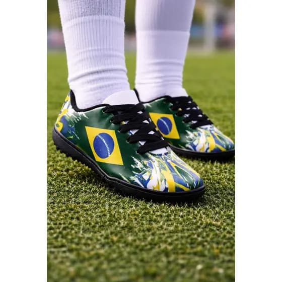Tênis Chuteira Infantil Brasil Bandeira Society E Futsal Escolar Meninos Lançamento Copa 2026