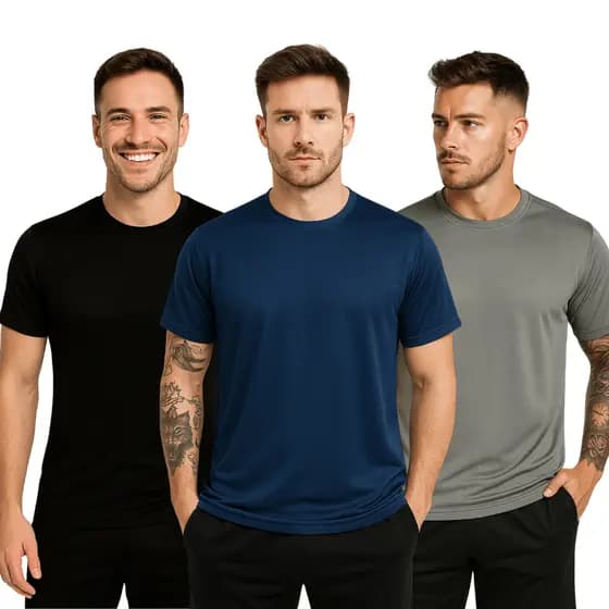 Kit 3 Camisetas Poliéster DryFit Masculina Lisa Academia Corrida Casual Esportes Confortável