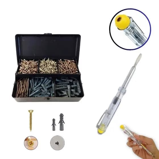 Kit Parafusos Bucha Ferramenta Chave Teste reparos casa