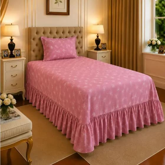 Colcha Solteirão Jasmine com Babado 2,65m x 2,70m + Fronha | 2 Peças | Toque Macio