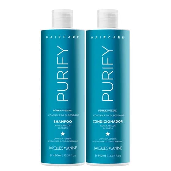 Kit Hair Care Purify Jacques Janine Shampoo 450ml + Condicionador Leave-in 440ml Controle Oleosidade