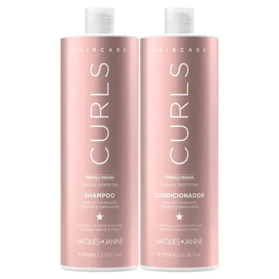 Kit Hair Care Curls Jacques Janine Shampoo 800ml Sem Sal + Condicionador Leave-in 750ml Cacheados Crespos Ondulados