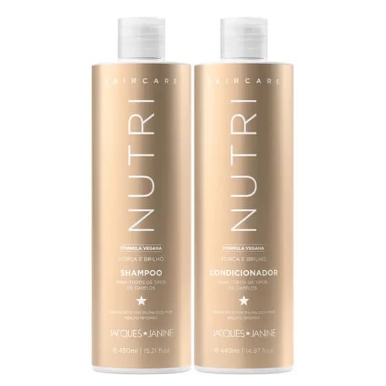 Kit Hair Care Jacques Janine Nutri Shampoo Sem Sal 450ml + Condicionador Leave-in 440ml Força e Brilho