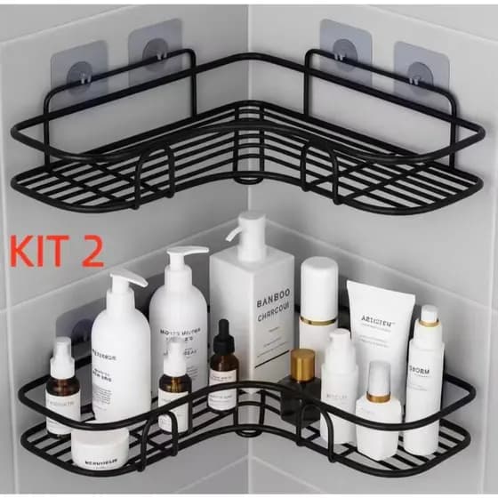 Suporte Prateleira Porta Shampoo Organizador De Canto Com Adesivo