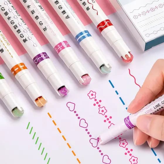 Caneta Carimbo Rolo 6 Cores Fofa DIY Decoração Caderno Presente Artesanato Papelaria | Envio Imediato