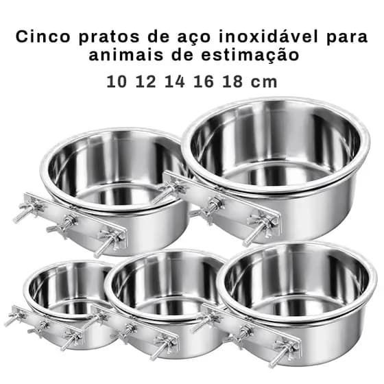 Comedouro Suspenso em Aço Inox para Pets – Tigela Fixada em Gaiola para Cães, Gatos e Pequenos Animais VITOR