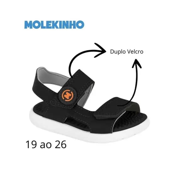 Sandália Molekinho Papete Duplo Velcro Menino Lindo Estilo