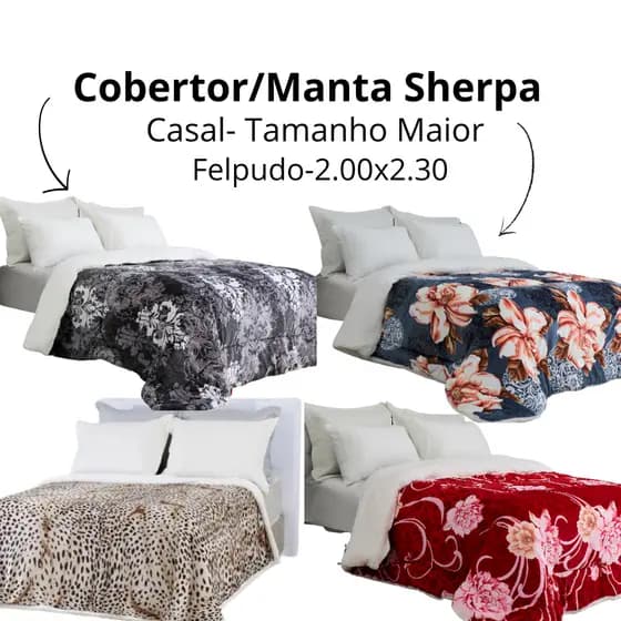Coberdrom com Sherpa Felpudo Queen Dupla Face Tamanho Maior 2.20x2.40 Toque Macio