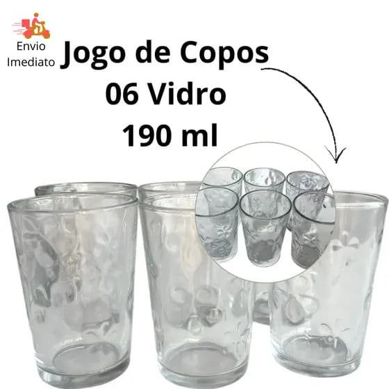 Jogo de Copos 06 Vidro 190 ml Conjunto para Toda Família