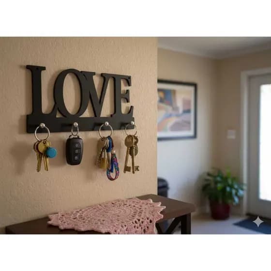 Porta chaves LOVE com 4 ganchos em mdf 4mm 24x12