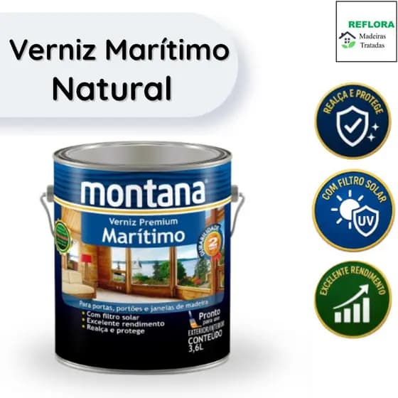 Verniz Premium Marítimo Natural 3,6L Montana Madeira Verniz para Madeira Brilhante Acetinado ou Fosco