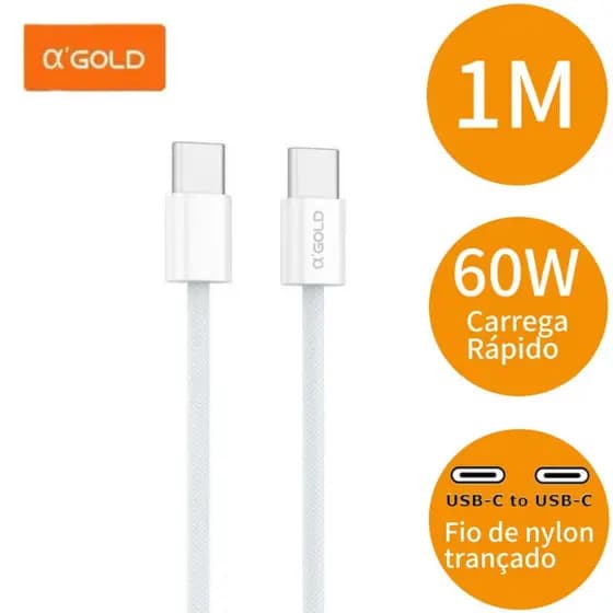 Cabo Carregador Tipo C Turbo 60W cabo PD Para iPhone / Samsung / Andoid A’Gold Original 1 Metros Cabo de iphone