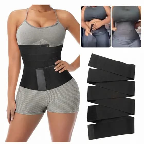 Cinta Modeladora de 5 Metros Faixa Cintura Queima Gordura Preta Wrap Waist Trainer Tape
