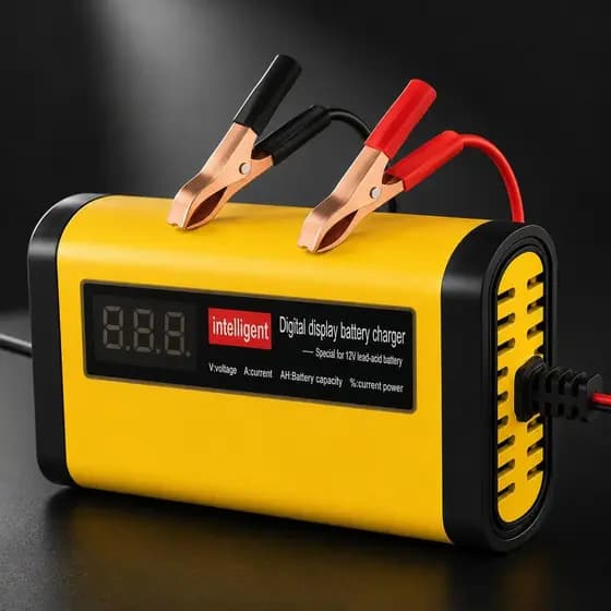 Carregador de Bateria 12V com Display Digital Automático para Carro Moto Carregamento Inteligente