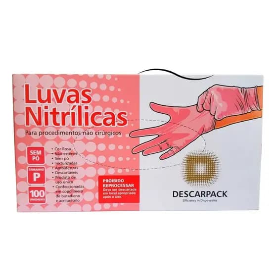 LUVA DE NITRILO ROSA SEM PÓ 100 UNIDADES - DESCARPACK