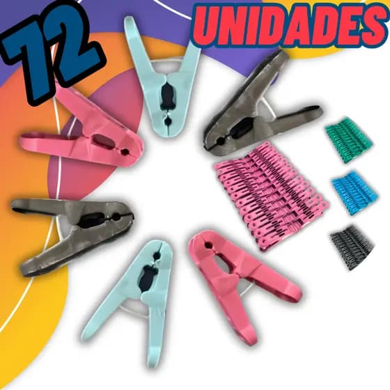 Kit de Pregadores para Roupa 72 / 24 / 12 Unidades – Cores Sortidas