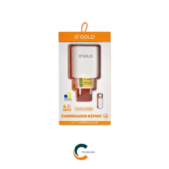 Kit Carregador Turbo Entrada Dupla USB com Saída Lightning 4.1A 1 metro - a'Gold CA34-2