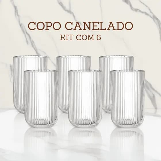 Jogo De Copos 6 Peças De Vidro Cameratta Canelado 420ml Suco Agua