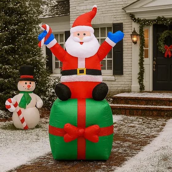 Papai Noel Inflável Sentado no Saco de Presente 1,90m com Luz LED Bivolt Decoração Natal