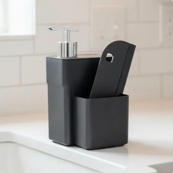 Dispenser Detergente Sabão Para Cozinha Pia Porta Detergente E Esponja Com Rodo Suporte Para Detergente E Bucha Luxo