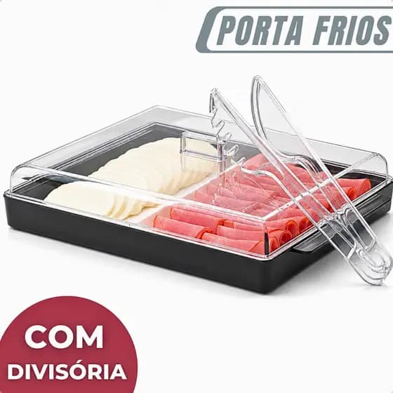 Pote Porta Frios Com Tampa E Divisória Presunto Queijo Resistente Organizador Para Geladeira Hermético Acrílico Duplo