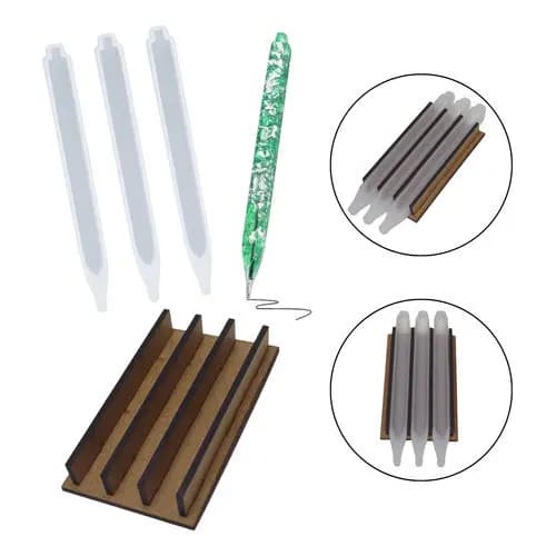 Kit 3 moldes formas de Silicone para Caneta de Resina com Suporte MDF