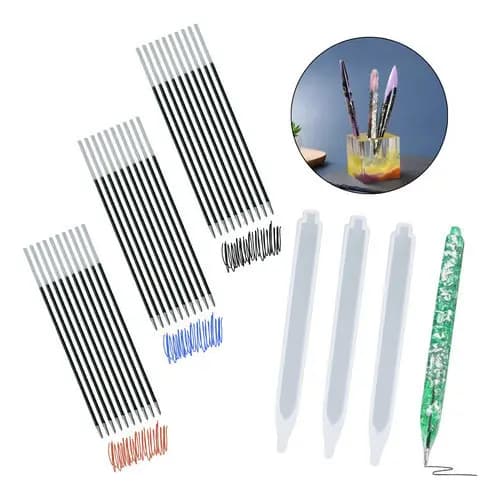 kit 3 Moldes formas De Silicone E 30 Refil Cargas para Caneta Resina Epóxi
