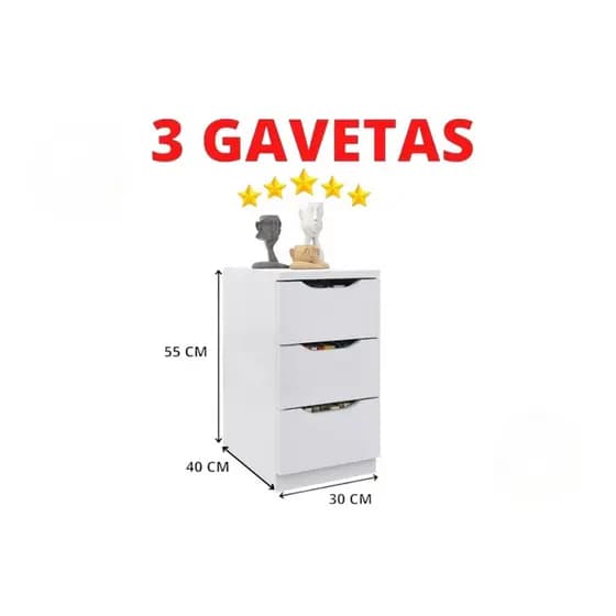 Gaveteiro Multiuso com 3 Gavetas Branco/Preto/Mel – Para Cozinha, Quarto e Escritório