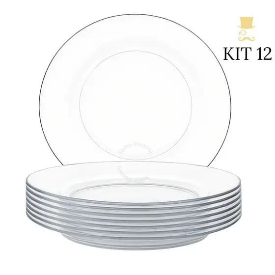 Kit 4/8/12 Pratos Fundo Liso de Vidro - Transparente e Resistente
