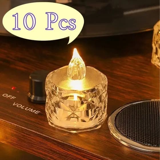 Kit 10 Mini Velas Luz Led Eletrônica Decorativa Cristal Transparente