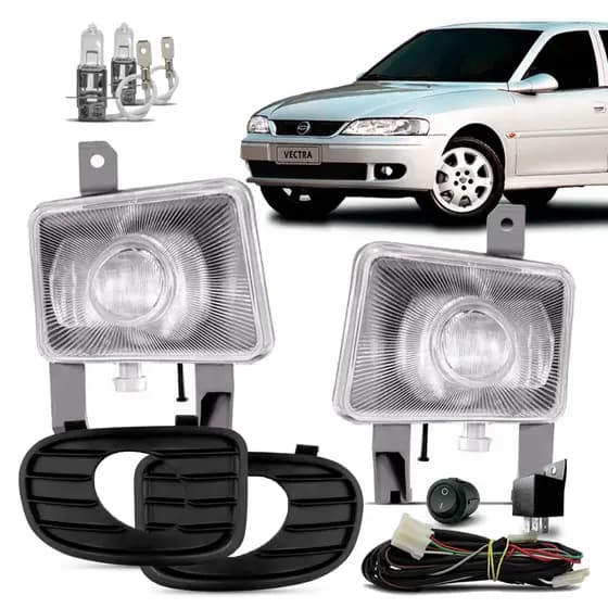 Kit Farol Milha Neblina Vectra 2000 2001 2002 2003 2004 2005 Botão Tic Tac Moldura Preta C/ Halogena