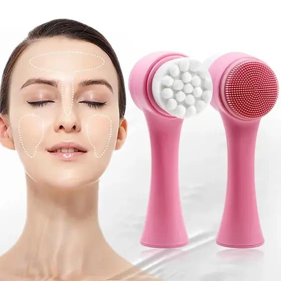 Escova Limpeza Facial 2 Em 1 Aparelho Massagem Esponja Cerdas Macias Dupla Face Escova De Limpeza De Cravos