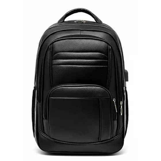 Mochila de Couro Grande 2025 Preta Resistente Bolso para Notebook Escola Entrada USB