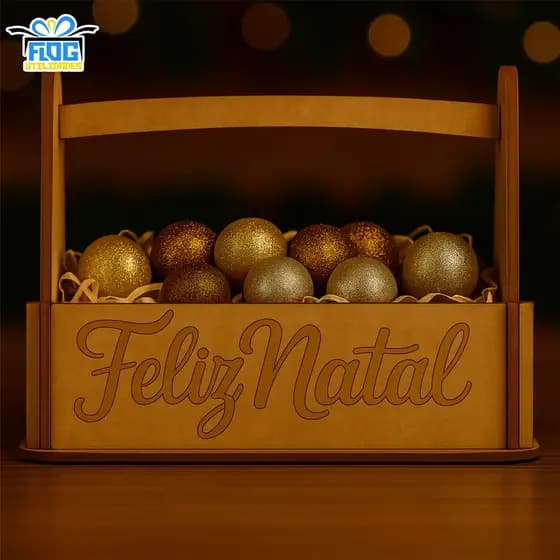 Kit Cesta Lembrancinha Decorativa de NATAL - Feliz Natal - Centro De mesa Natalino - MDF / Decoração - PAPELARIA