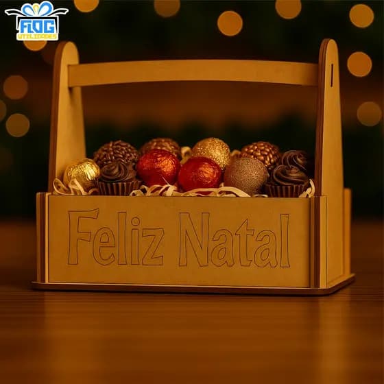 Kit Cesta Lembrancinhas Decorativa de NATAL - Feliz Natal - Centro De mesa Natalino EM MDF / Decoração - PAPELARIA