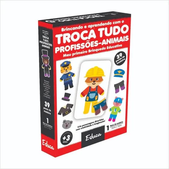 Jogo Me Vista Troca Tudo Profissões Animais Madeira Educativo Pedagógico Didático Infantil Brinquedo