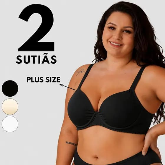 Kit 2 Sutiãs Plus Size Com Bojo Alça Reforçada Alta Sustentação