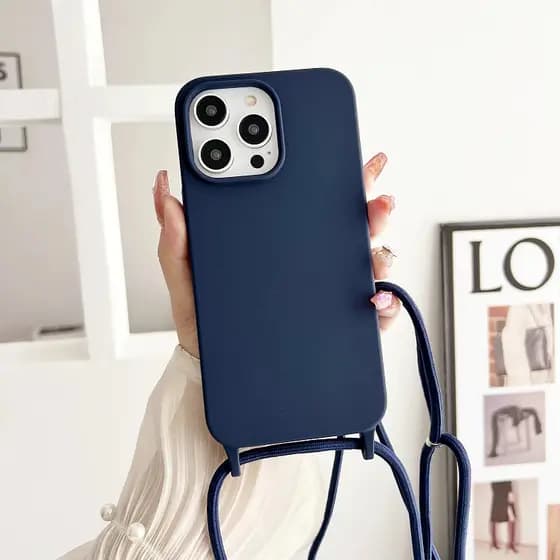 Capa Capinha AZUL MARINHO com Cordão Lisa com suporte de pescoço transversal para Iphone 11 12 13 14 15 16 plus pro max