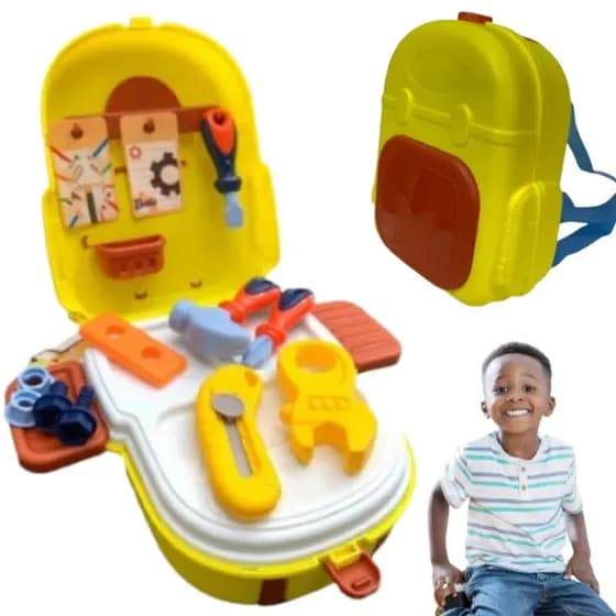 KIT FERRRAMENTAS NA MALINHA Infantil Maleta Vira Mochila MALA MESA OFICINA COMPLETA MALETINHA 21PÇS