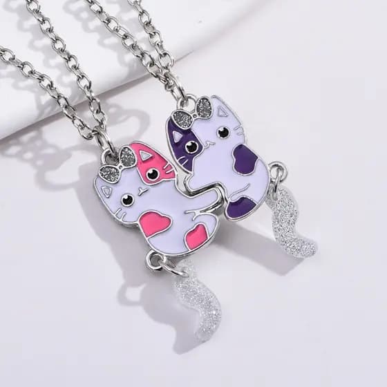 Colar Melhores Amigas Best Friends Amizade Gato Gatinho Cat Yin Yang Parzinho Par Duplo Metades