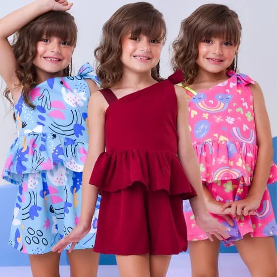 Conjunto Infantil Menina Blusa e Short Liso e Estampado Diversas Estampas Verão Confortável Estiloso