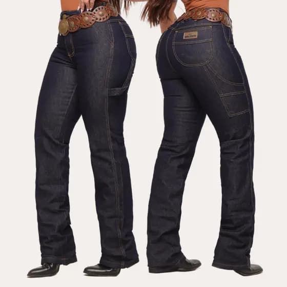 Calça Carpinteira Feminina Country Jeans com Elastano Rodeio