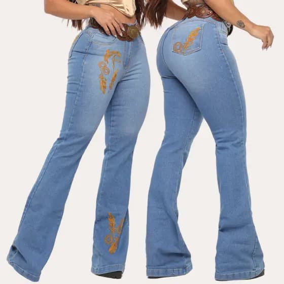 Calça Country Feminina Bordada Flare Cintura Alta Com Elastano Rodeio Muladeira